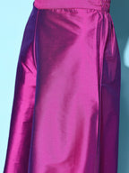 InWeave Purple Off Shoulder Silk Kurta Set -Mauve Hand Painted Dupatta