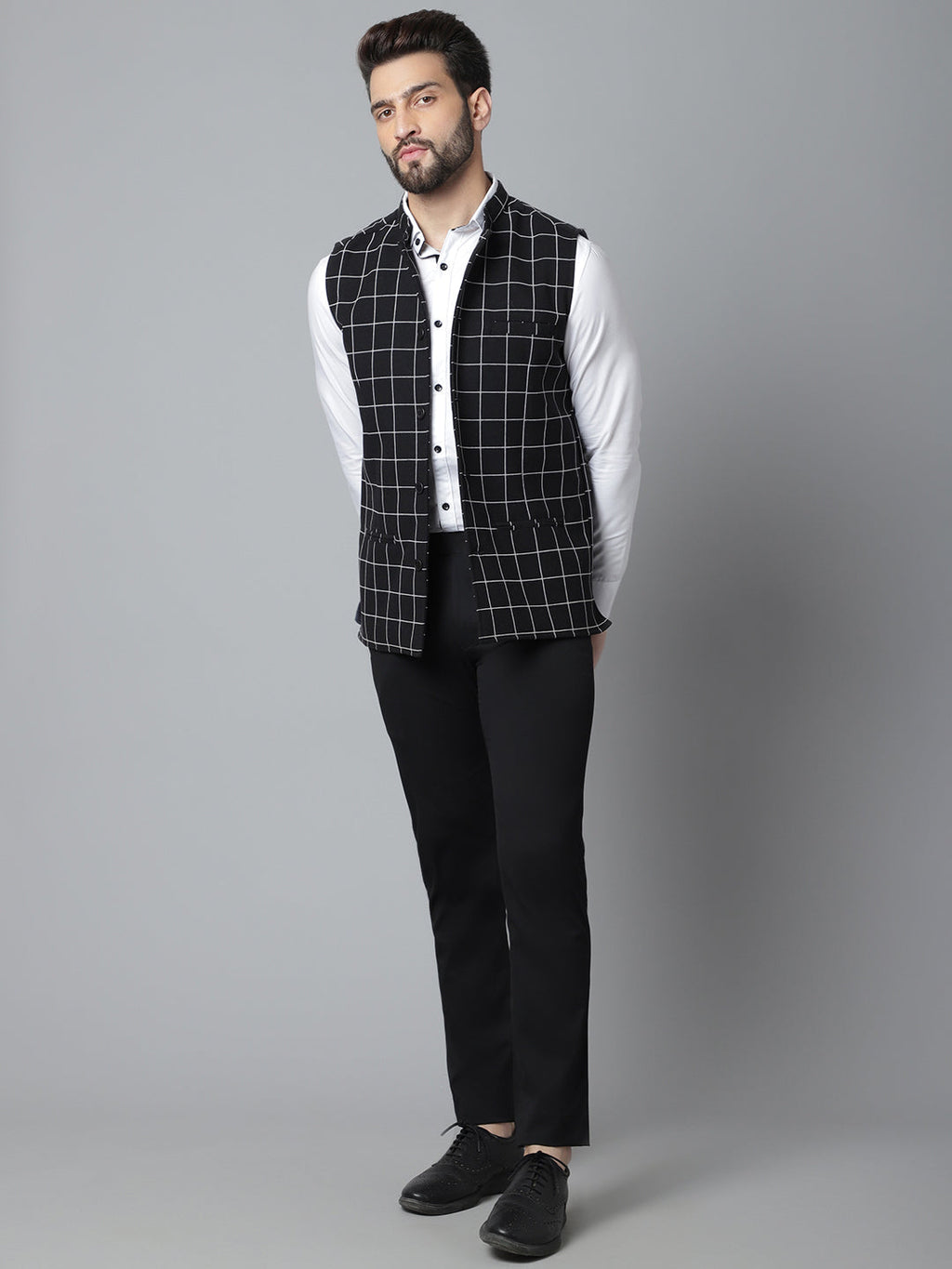 Even Apparels Men's Black Nehru Jacket With Welt Pockets