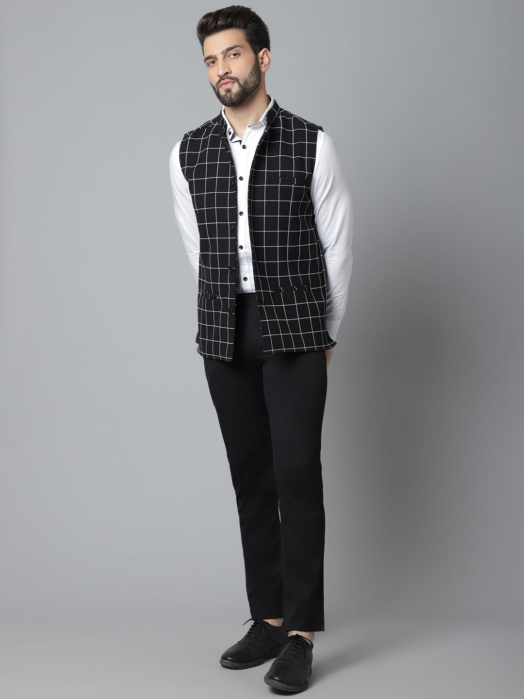 Even Apparels Men's Black Nehru Jacket With Welt Pockets