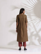 trueBrowns Brown Slub Highslit Kurta Set - Distacart