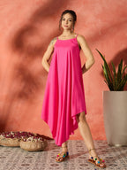 InWeave Black Floral Fuchsia Asymmetrical Dress - Distacart