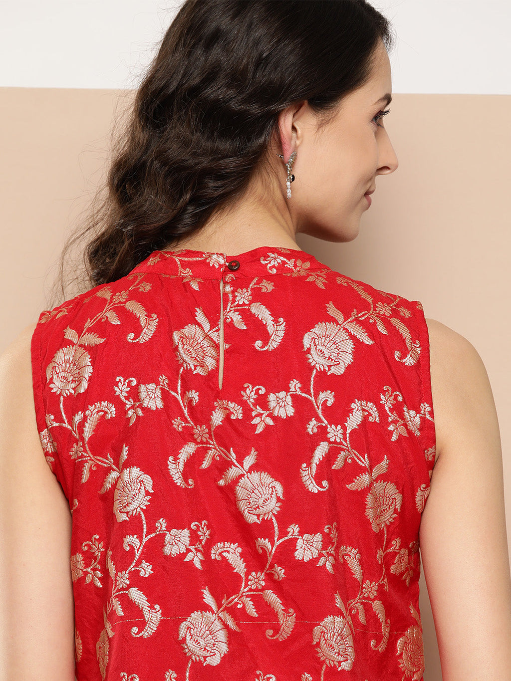 InWeave Women's Red Brocade Halter Top