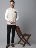 Even Apparels Men's Cream Nehru Jacket With Welt Pockets