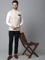 Even Apparels Men's Cream Nehru Jacket With Welt Pockets