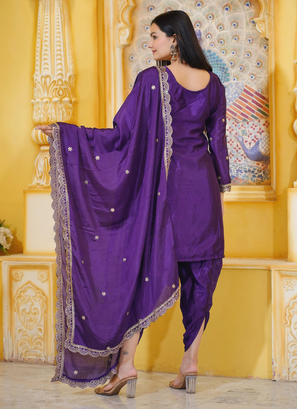 Teeya Creation Purple Color Chinon Silk Heavy Embroidery Work Fully Stitched Salwar Suit
