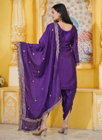 Teeya Creation Purple Color Chinon Silk Heavy Embroidery Work Fully Stitched Salwar Suit