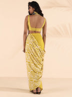 trueBrowns Lime Muslin Ikat Saree