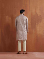 trueBrowns Men's Beige Sequin Chanderi Kurta