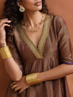 trueBrowns Bronze Tissue Flared Anarkali Kurta Set - Distacart