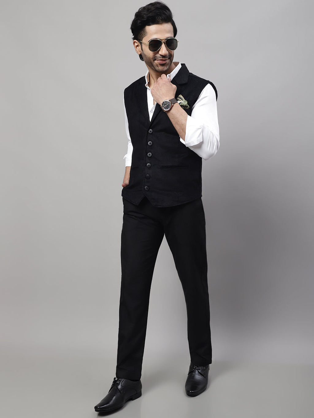 Even Apparels Men's Black Nehru Jacket With Welt Pockets