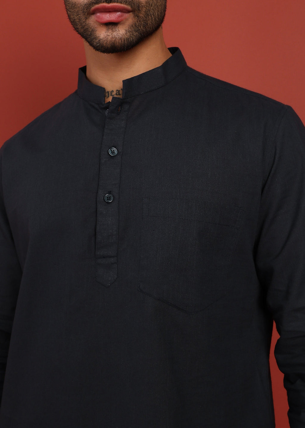 Fabmade Onyx Noir Mandarin Collar Short Kurta