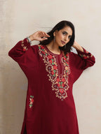 trueBrowns Maroon Kashmiri Embroidered Woollen Phiran Kurta - Distacart