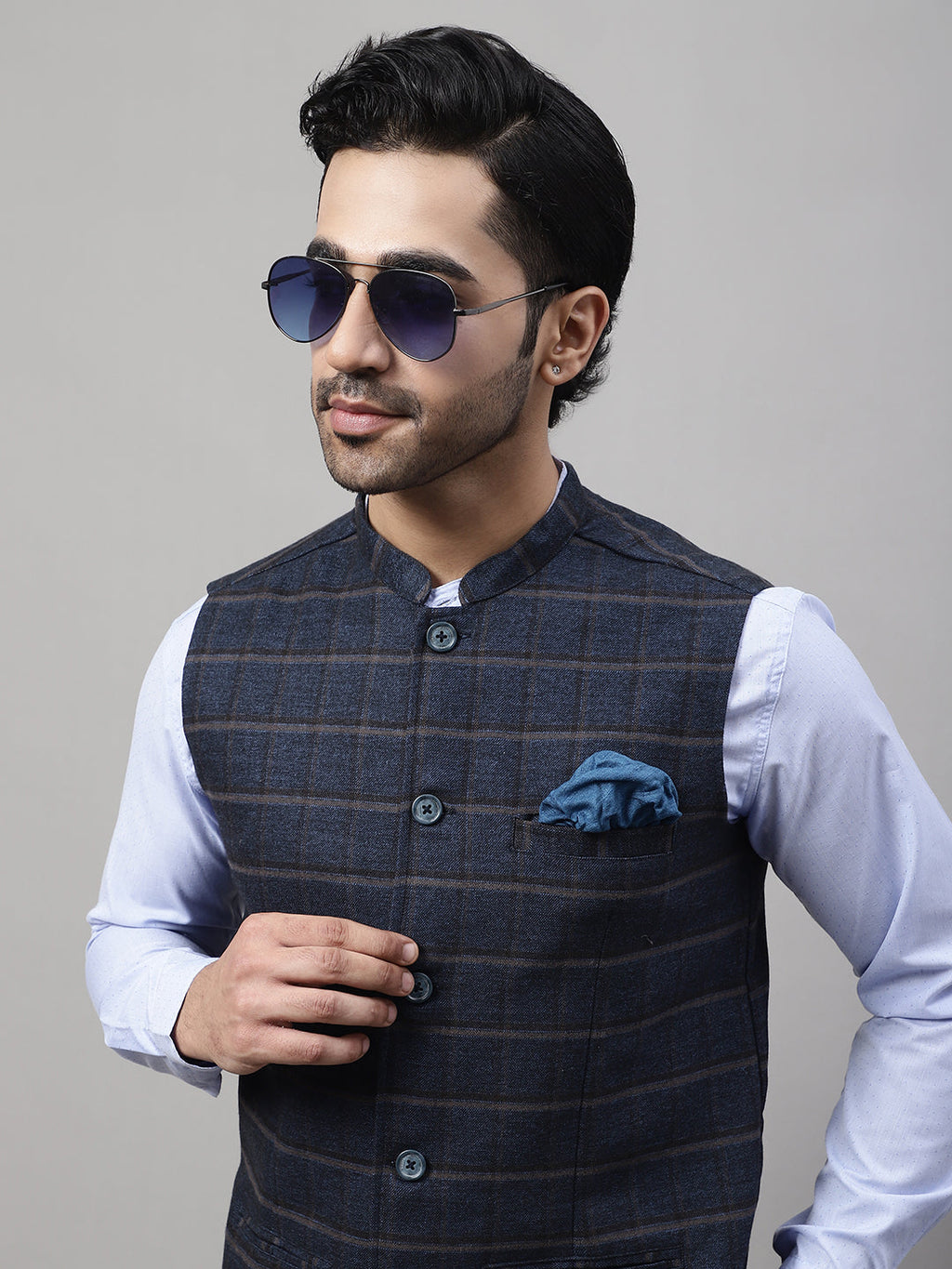 Even Apparels Men's Blue Nehru Jacket With Welt Pockets
