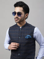 Even Apparels Men's Blue Nehru Jacket With Welt Pockets