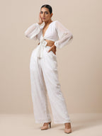 trueBrowns Chiffon White Dobby Tie Up Top