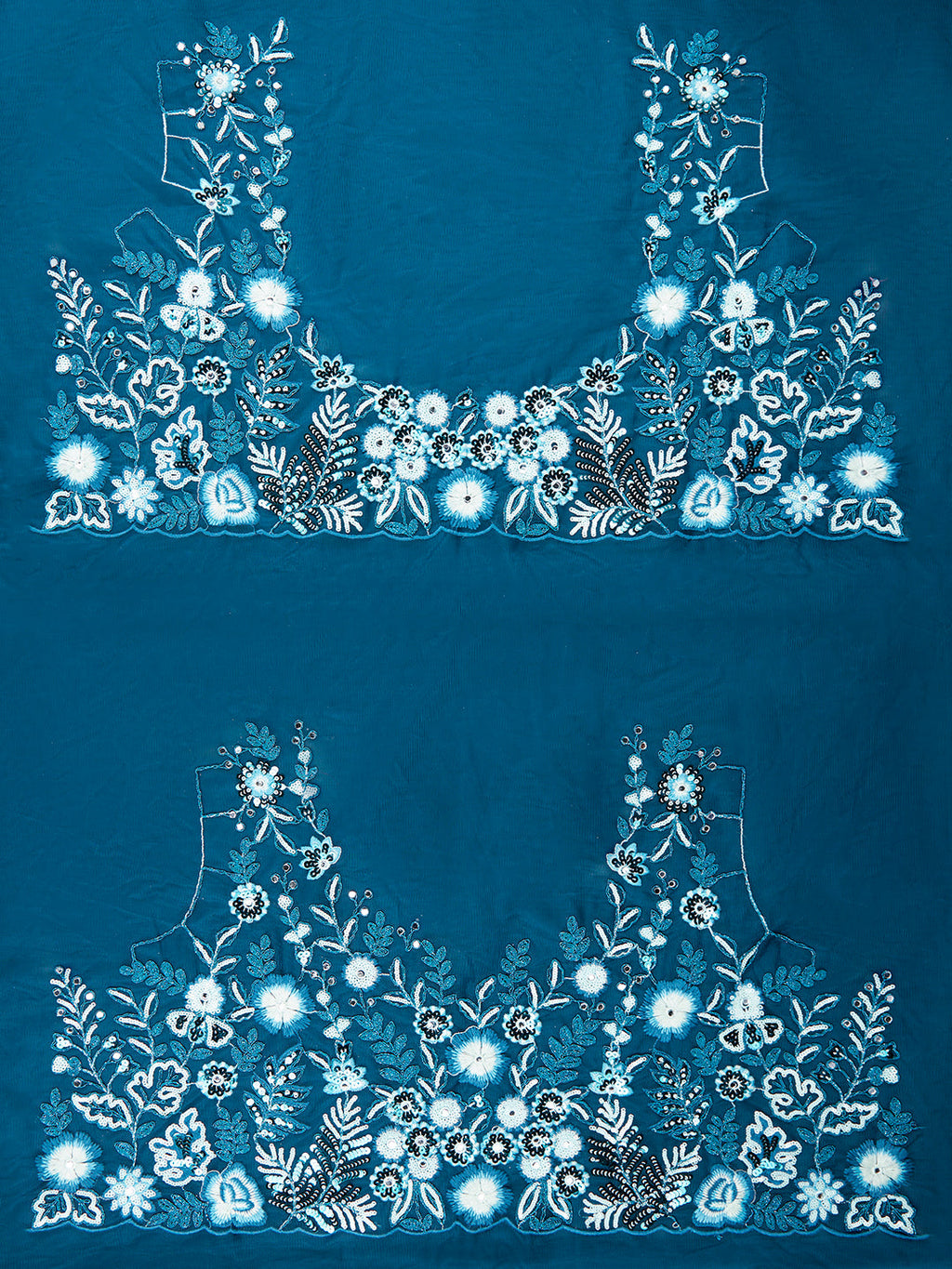 House of Panchhi Teal Net Sequins, Mirror And Thread Embroidery Lehenga Choli & Dupatta