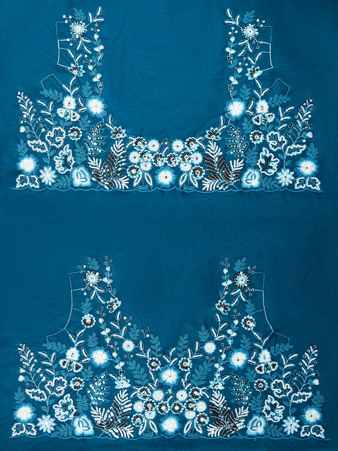 House of Panchhi Teal Net Sequins, Mirror And Thread Embroidery Lehenga Choli & Dupatta