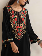 trueBrowns Black Kashmiri Embroidered Woollen Phiran Kurta - Distacart