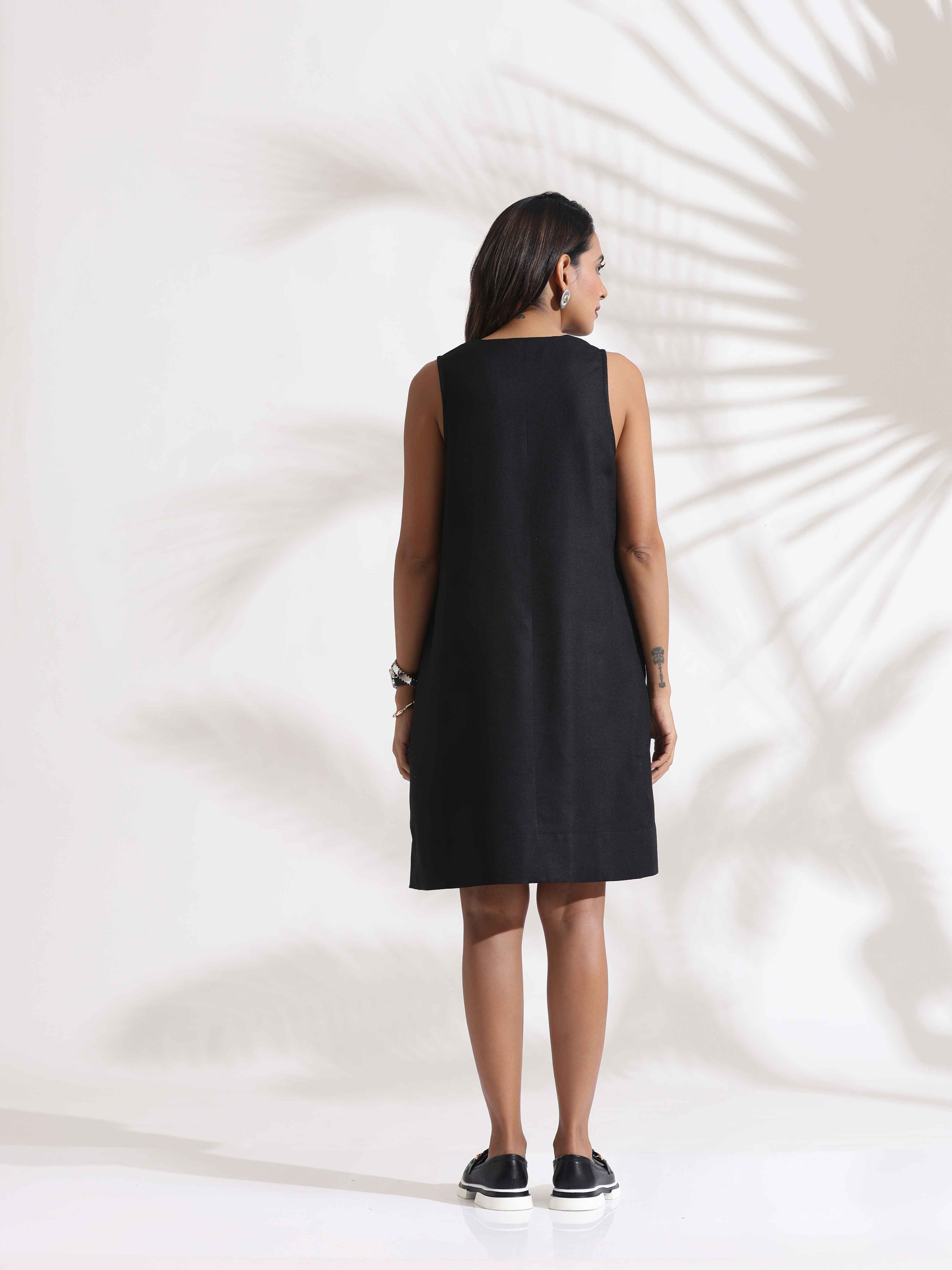 trueBrowns Black Slub Dress - Distacart