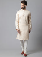 Even Apparels Cream Pure Cotton Kurta With Band Collar - Distacart