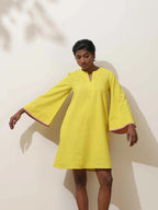 trueBrowns Lime Cotton Linen Dress - Distacart
