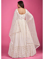 Myra White Pure Georgette Embroidered Gown - Distacart