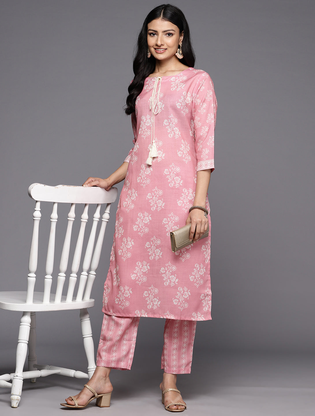 KSUT (House of Varanga) Pink Digital Printed Kurta Paired With Printed Straight Trouser - Distacart