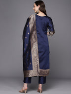 Ahalyaa Unstitched Navy Blue Dress Material - Distacart