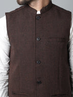 Even Apparels Men's Brown Nehru Jacket With Welt Pockets
