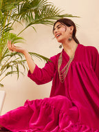 InWeave Women's Fuchsia Velvet Manderia V Neck Flared Dress - Distacart