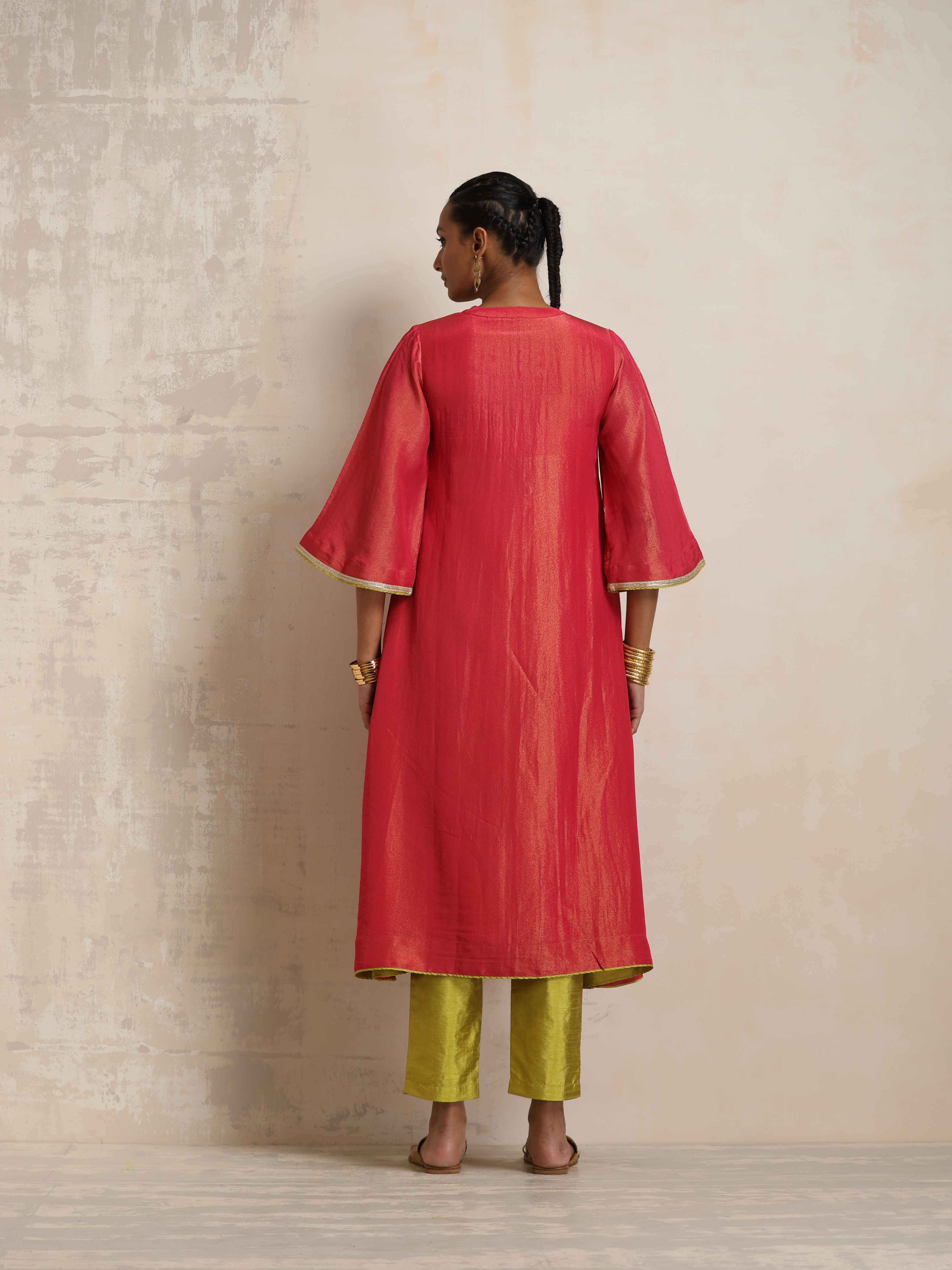 trueBrowns Hot Pink Tissue Flared Kurta Set - Distacart