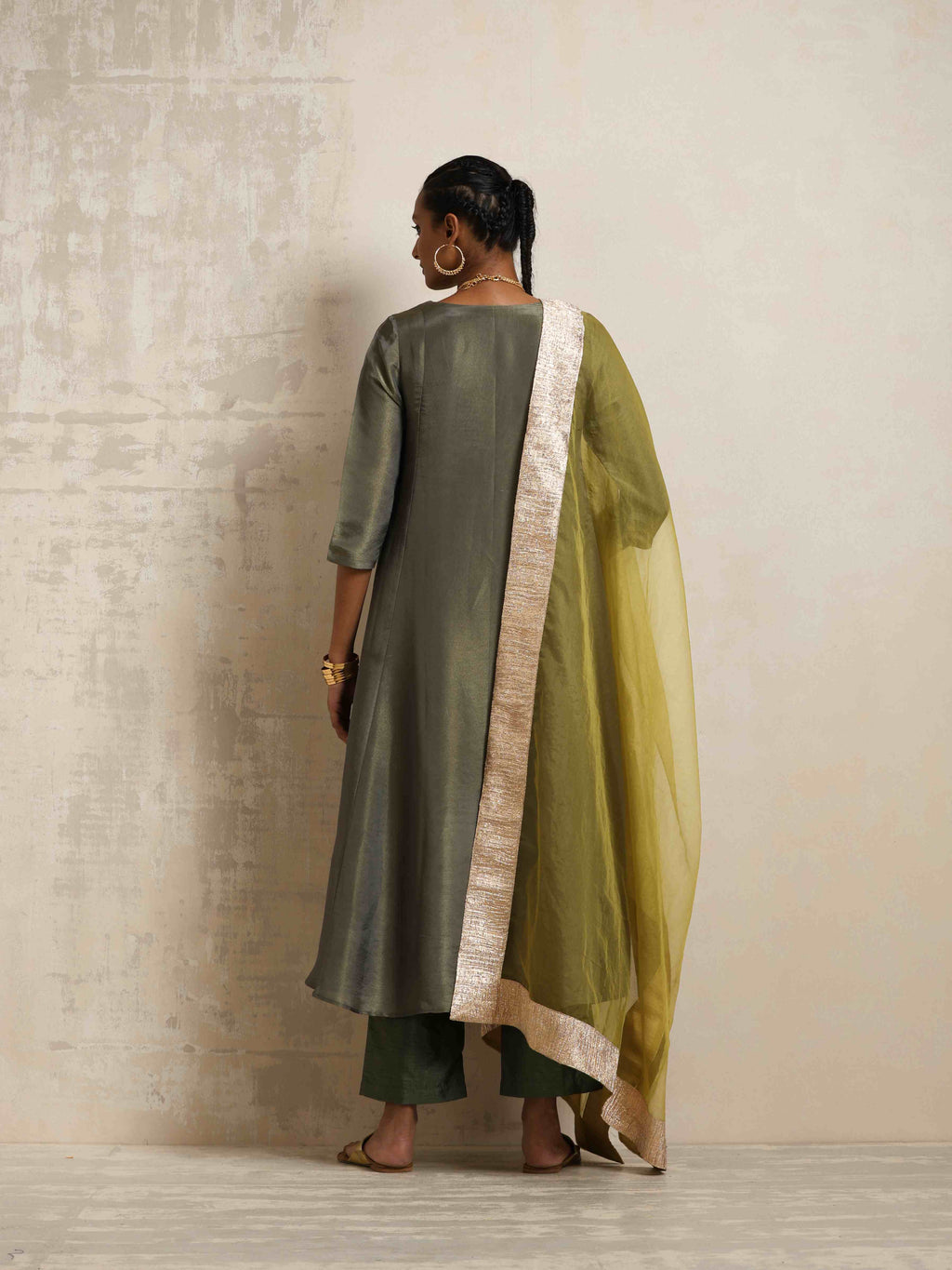 trueBrowns Green Tissue Anarkali Kurta Dupatta Set - Distacart