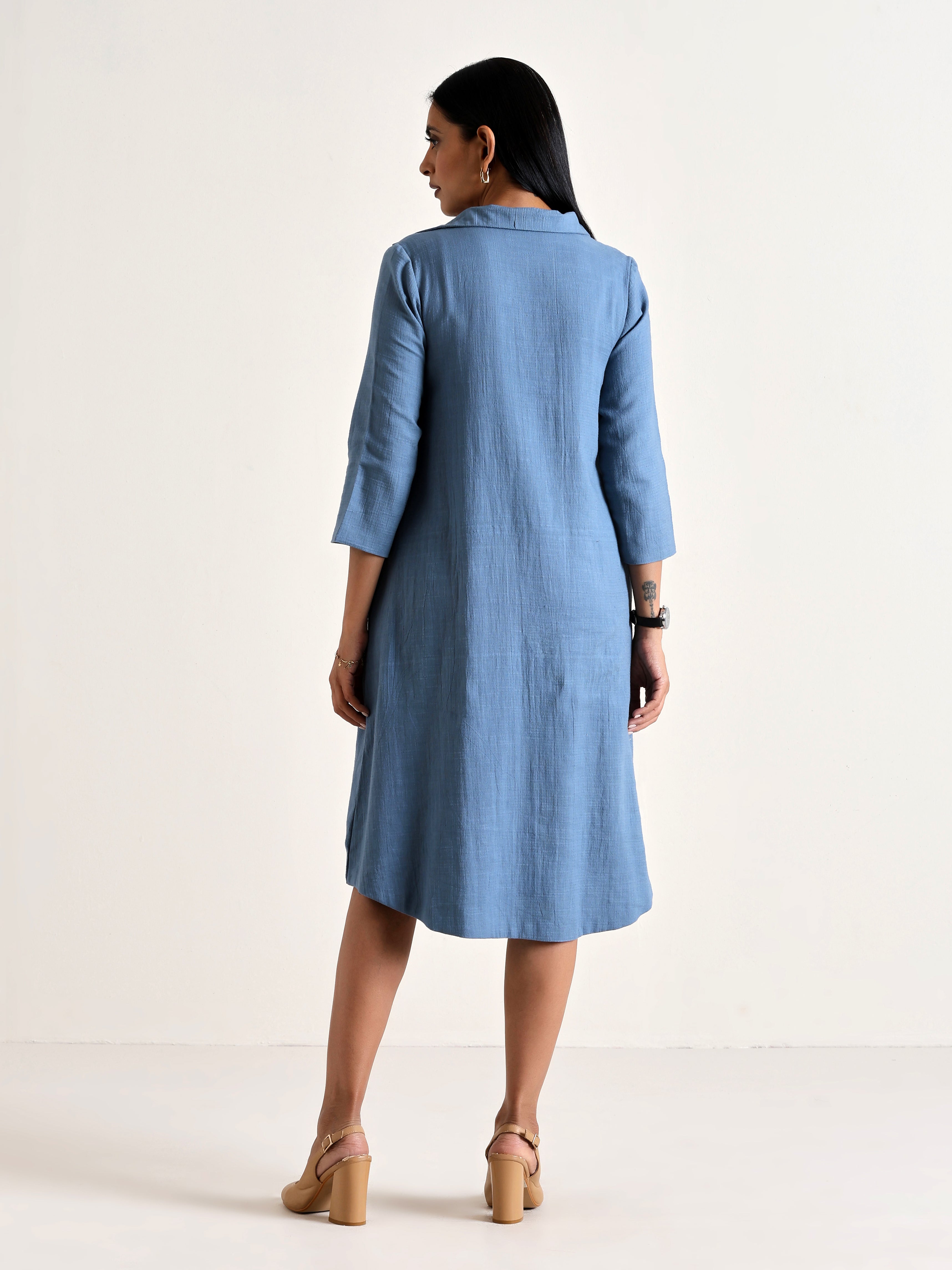 trueBrowns Light Blue Short Collared Dress - Distacart