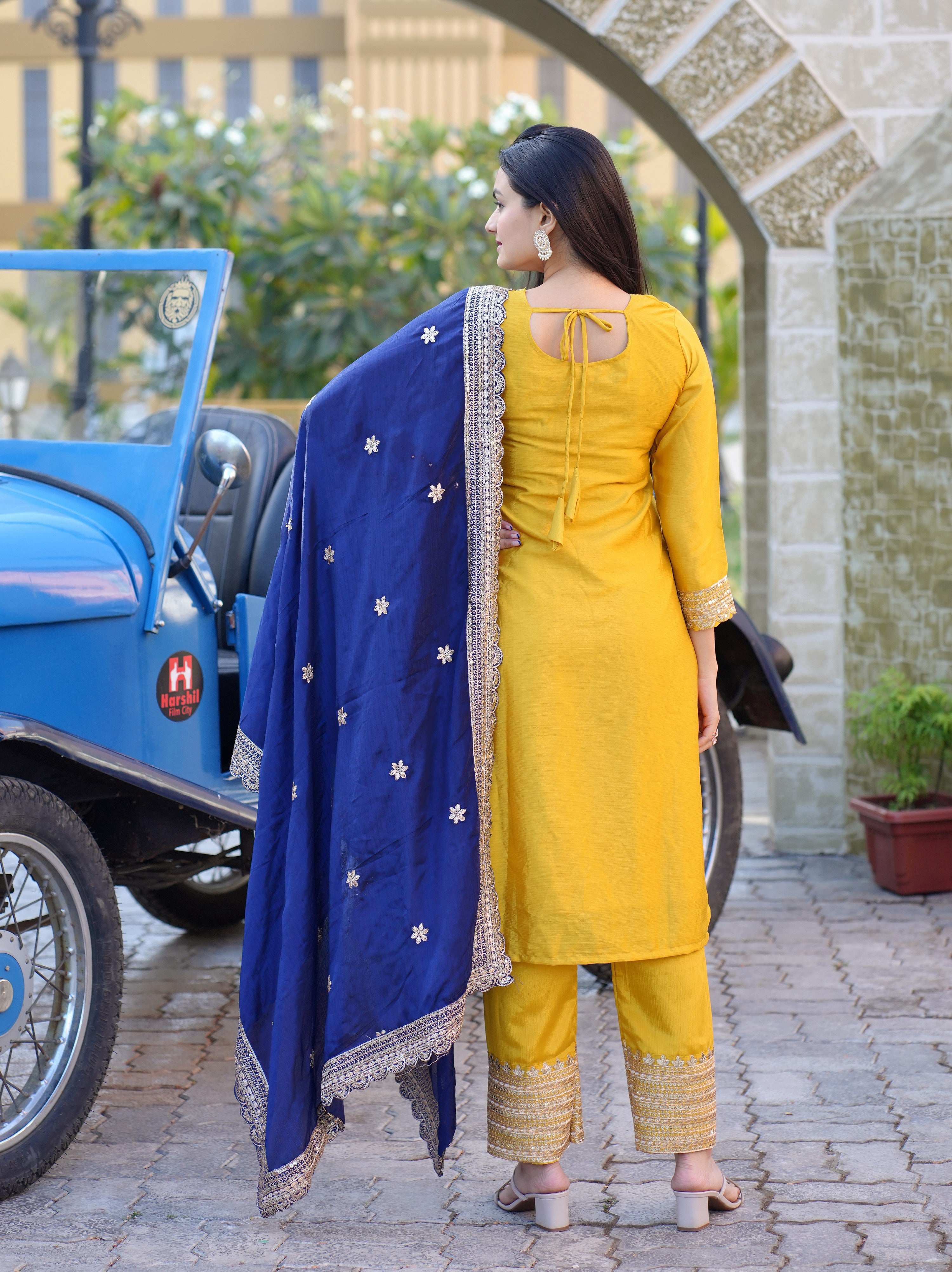 Yash Enterprise Yellow Heavy Sequence Embroidery Salwar Suit Set - Distacart