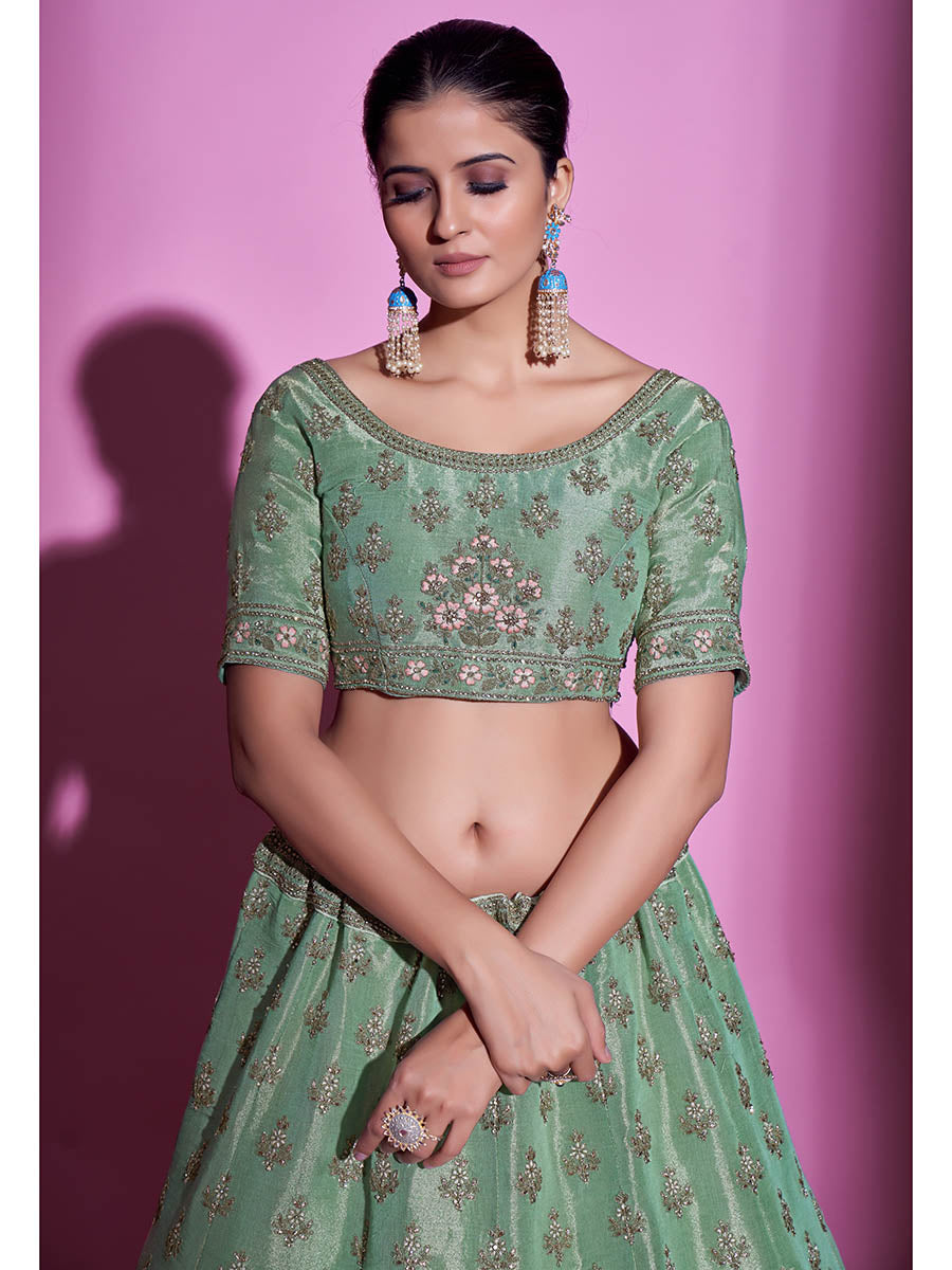 Myra Pista Green Gota Silk Embroidered Designer Lehenga Choli