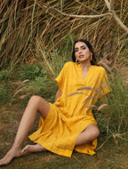 trueBrowns Mustard Cotton Dobby Oversized Dress - Distacart