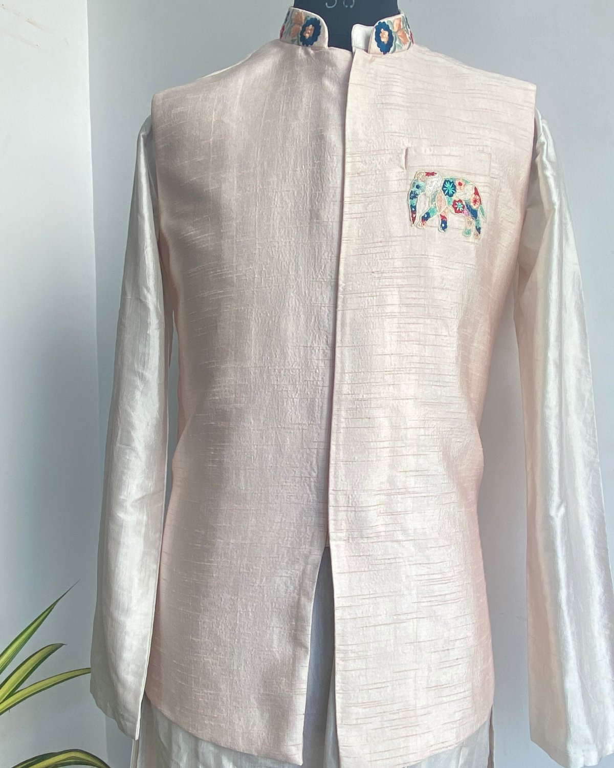 Peach Elephant Designer Men's Nehru Jacket by Hilo Design