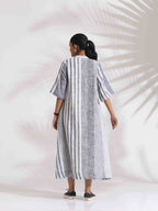 trueBrowns Off-White Cotton Multi Stripe Flared Dress - Distacart
