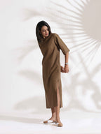 trueBrowns Brown Slub Dress - Distacart
