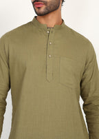 Fabmade Olive Root Linen Short Kurta