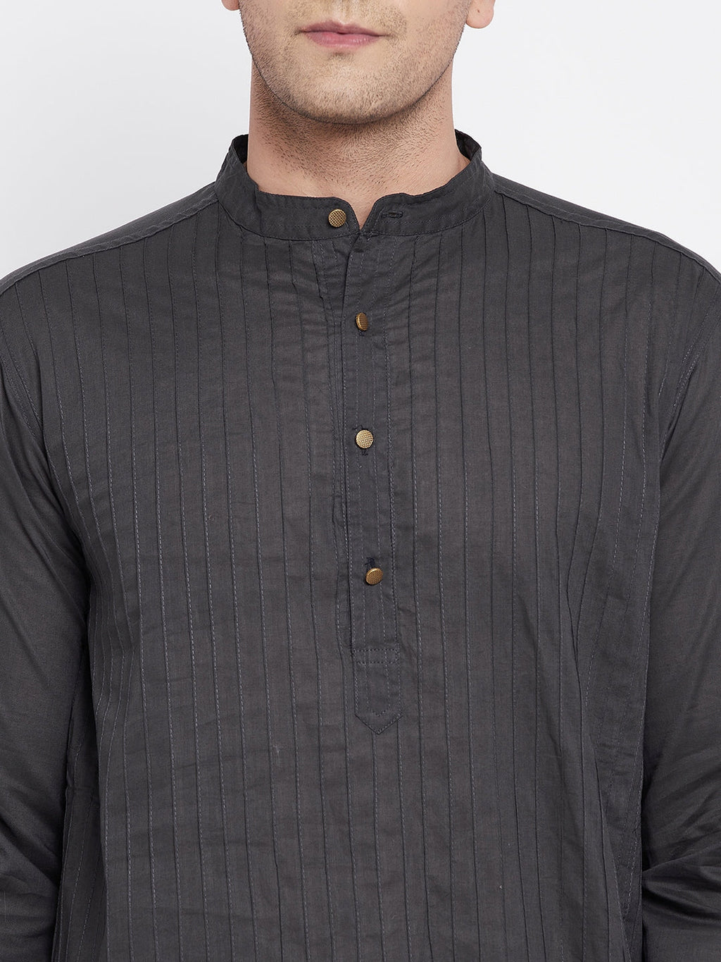 Even Apparels Grey Pure Cotton Kurta With Band Collar - Distacart