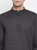Even Apparels Grey Pure Cotton Kurta With Band Collar - Distacart