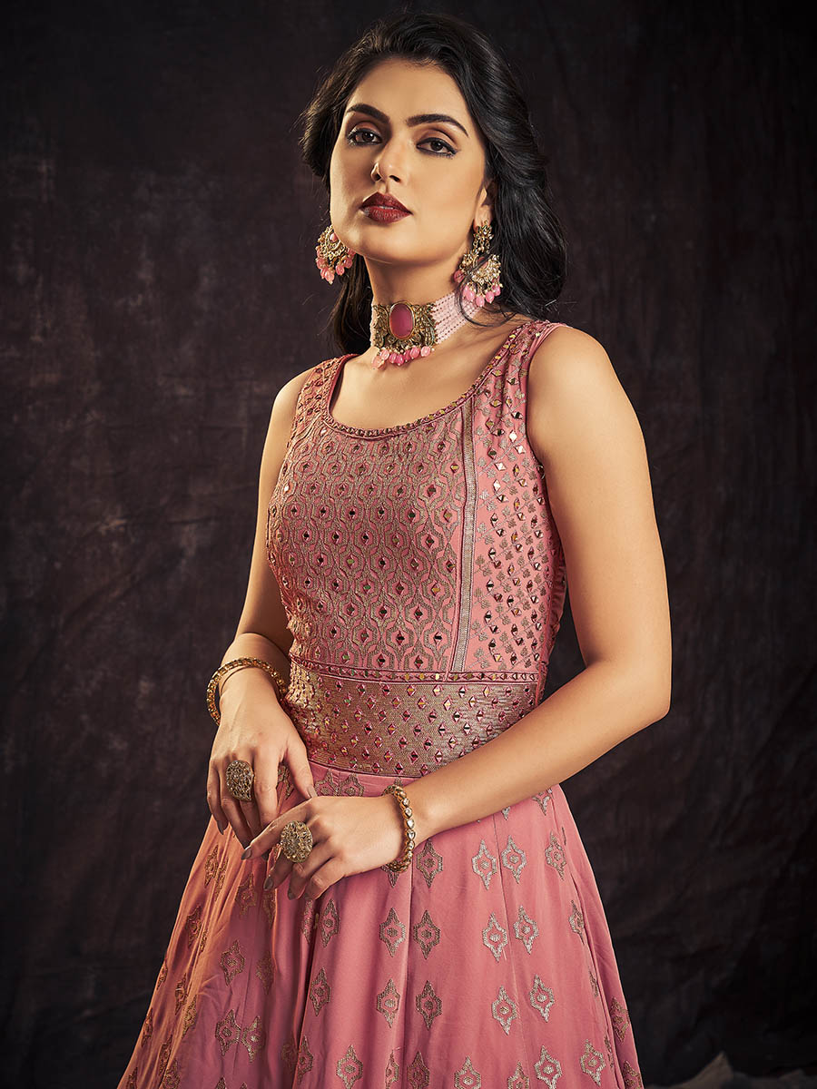 Myra Pink Real Georgette Designer Gown Style Suit - Distacart
