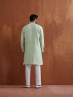 trueBrowns Men's Green Sequin Chanderi Kurta