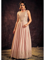 Myra Baby Pink Real Georgette Designer Gown Style Suit - Distacart