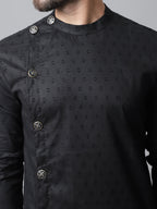 Even Apparels Black Pure Cotton Kurta With Band Collar
