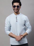 Even Apparels Blue Pure Cotton Kurta With Band Collar - Distacart