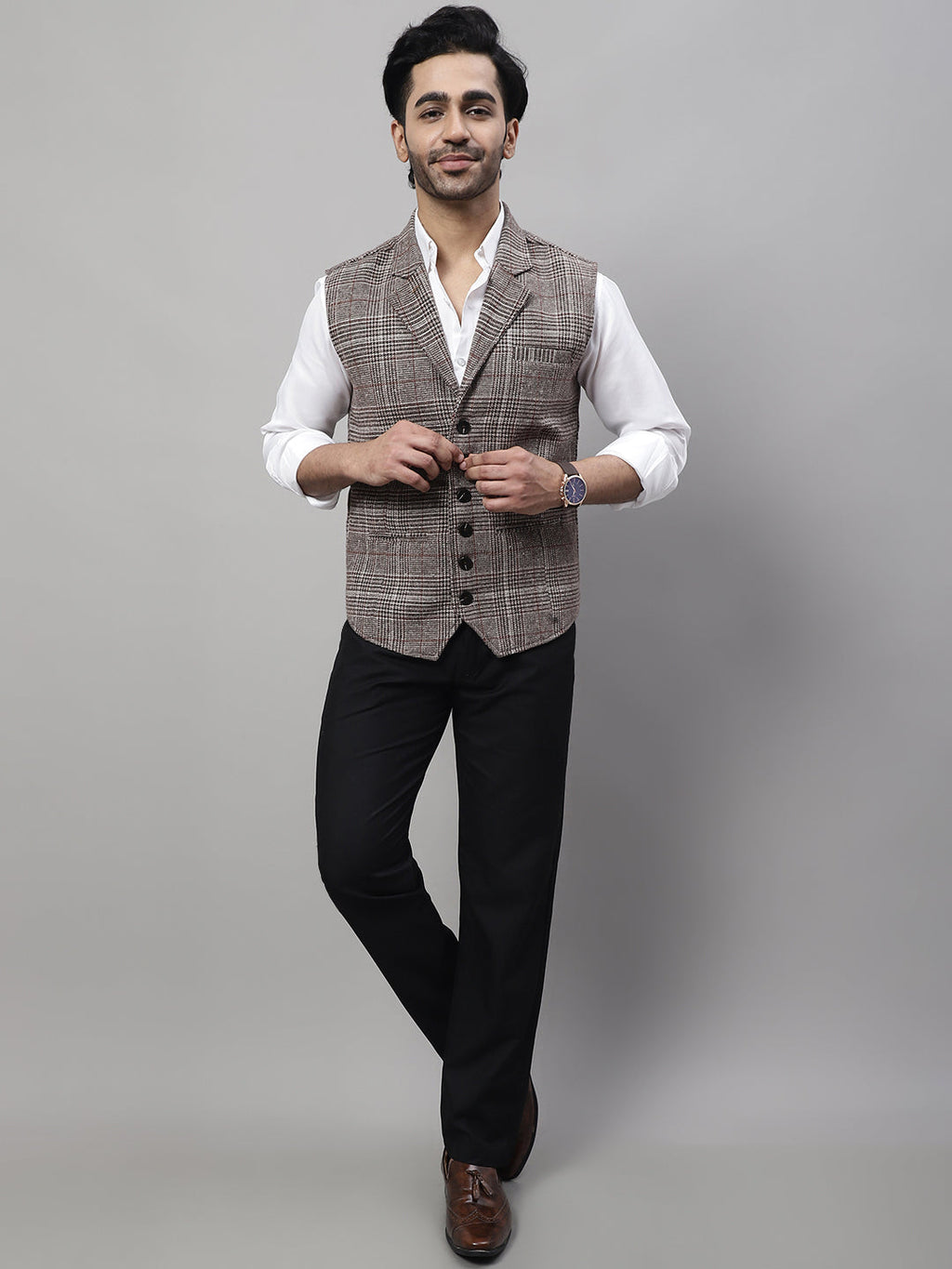 Even Apparels Men's Brown Pure Wool Nehru Jacket