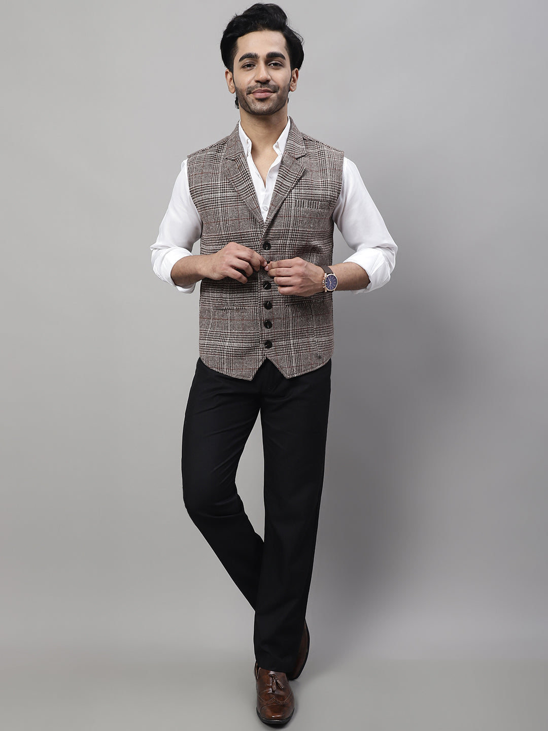 Even Apparels Men's Brown Pure Wool Nehru Jacket