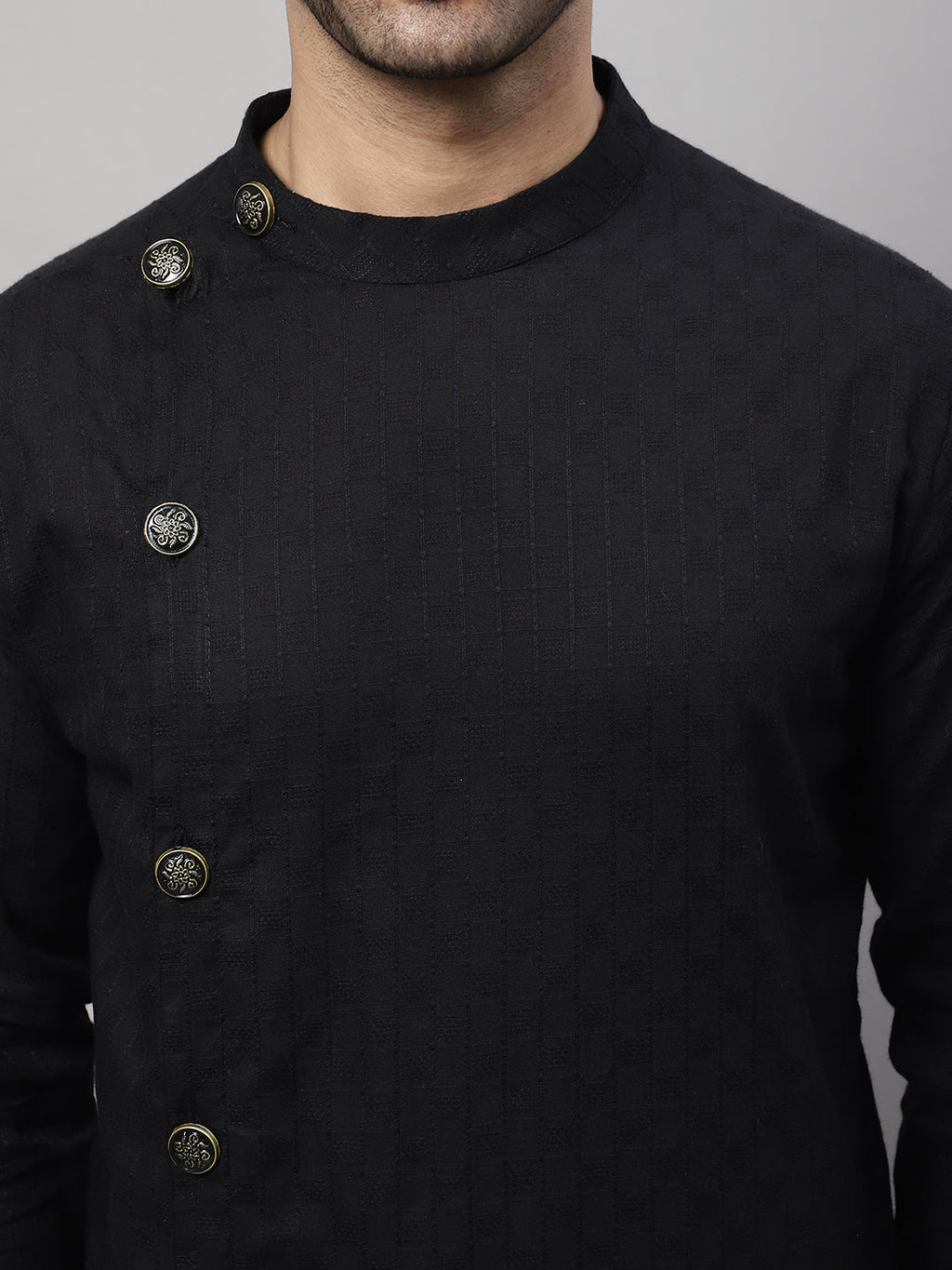 Even Apparels Black Sherwani Kurta With Asymetrical Cut